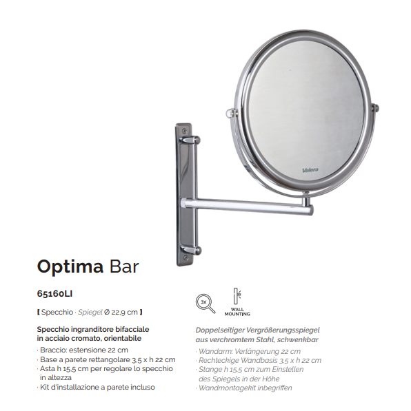SPECCHIO INGRANDITORE, PARETE REGOLABILE 22,9CM
