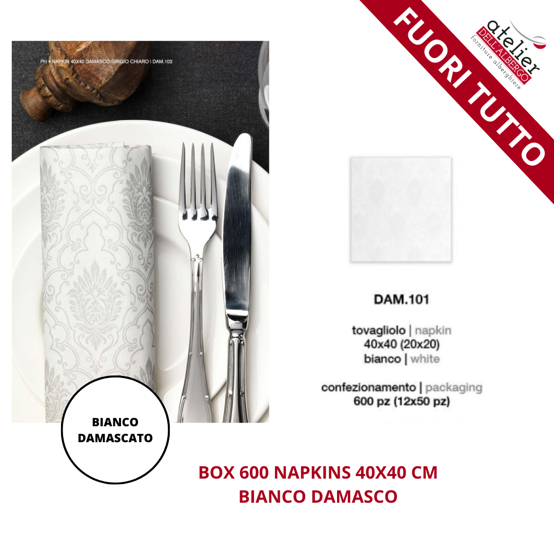 BOX 600pz Tovagliolo BIANCO DAMASCO 40x40cm