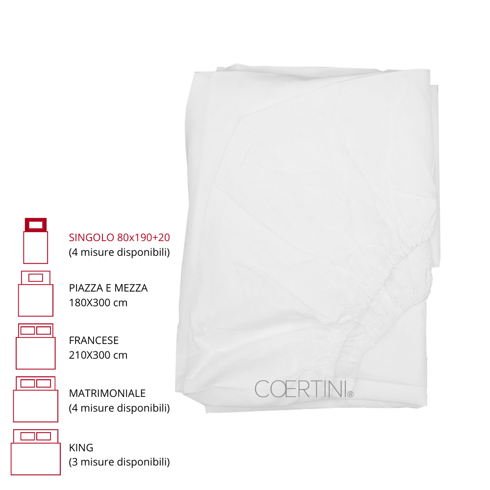MILANO Lenzuolo angoli SINGOLO 80x190+20 bianco