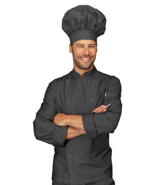 GIACCA CUOCO BOTTONI A PRESSIONE BLACK JEANS