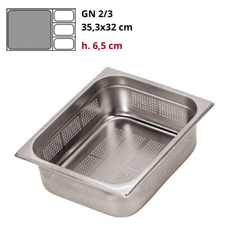 Bacinella Gn 2/3 Forata Gastronorm Inox h6,5cm