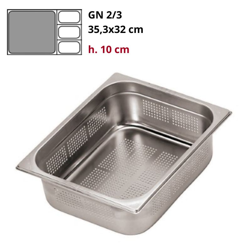 Bacinella Gn 2/3 Forata Gastronorm Inox h10cm