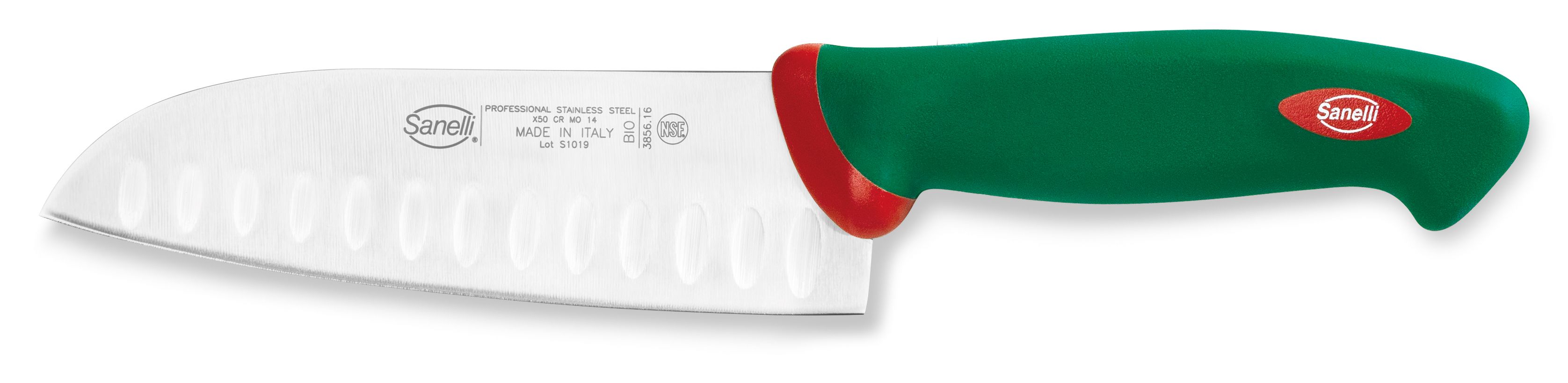 PREMANA Coltello Santoku olivato 16 cm 3 funzioni