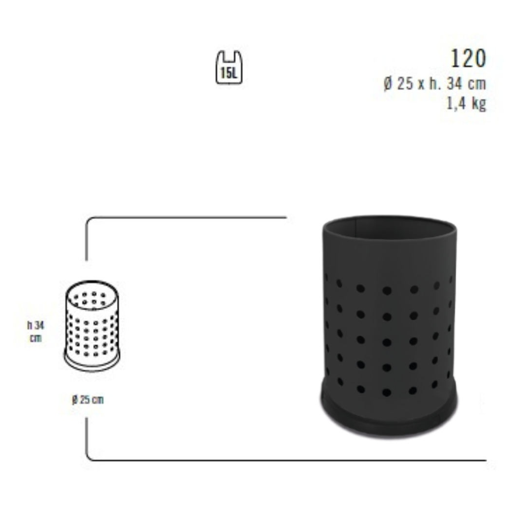 Cestino Gettacarta Acciaio/Nero H34 forato