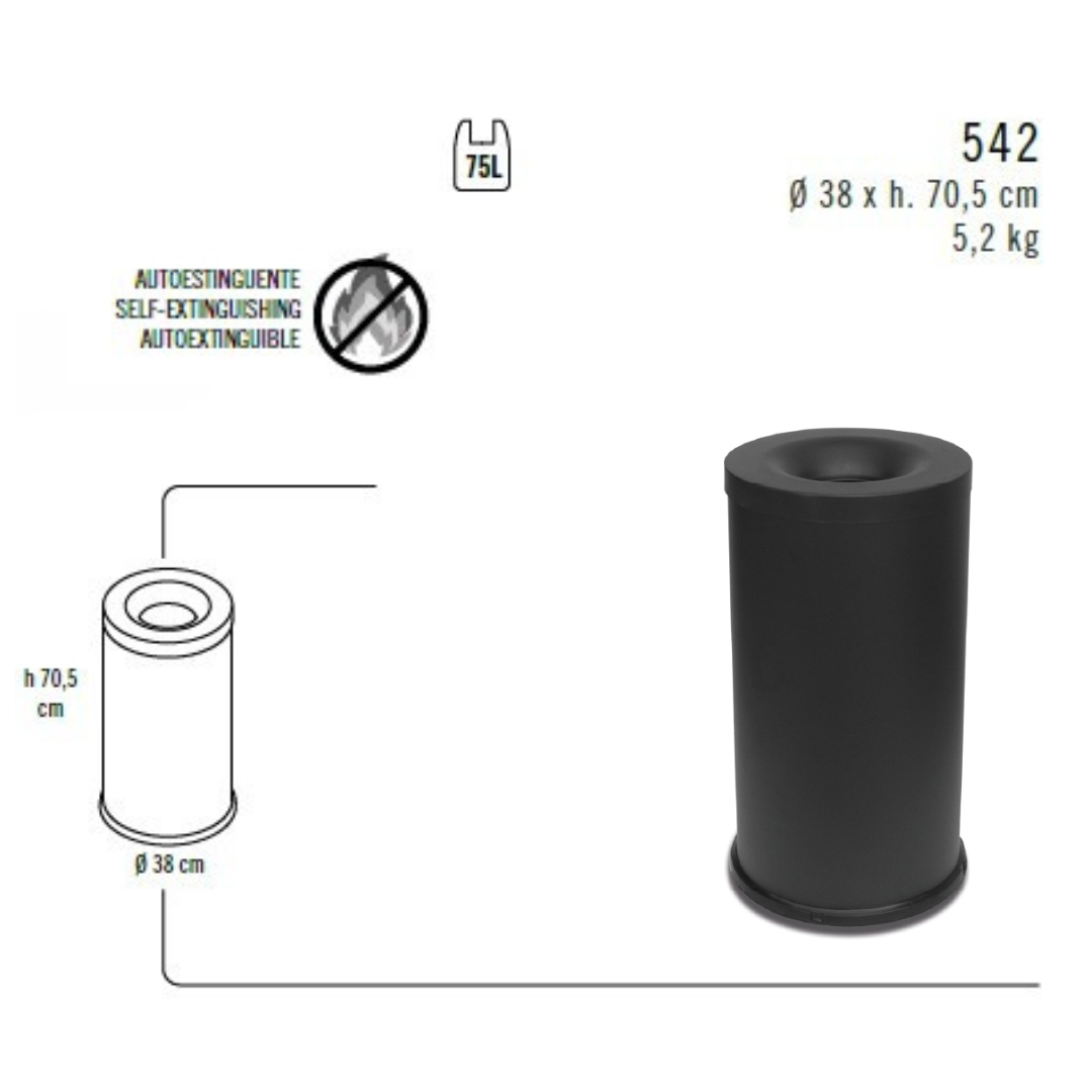 Gettacarta Autoestinguente Ø38 h70,5 nero