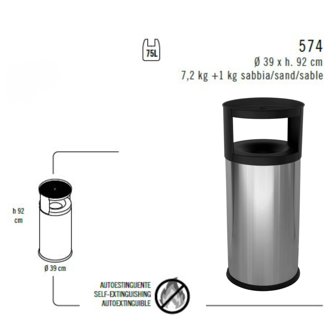Gettacarta Posacenere Autoestinguente 75L acciaio