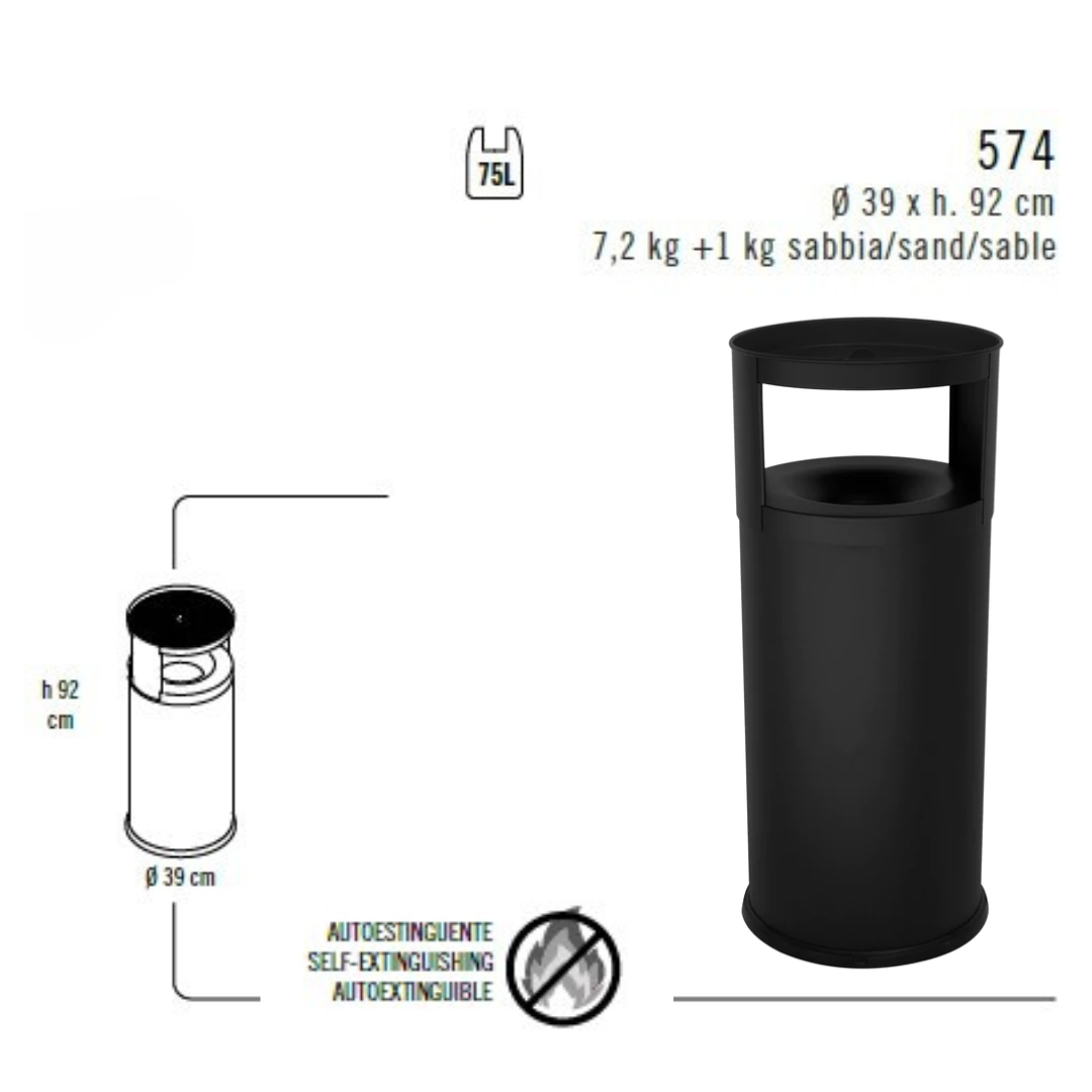 Gettacarta Posacenere Autoestinguente 75L nero