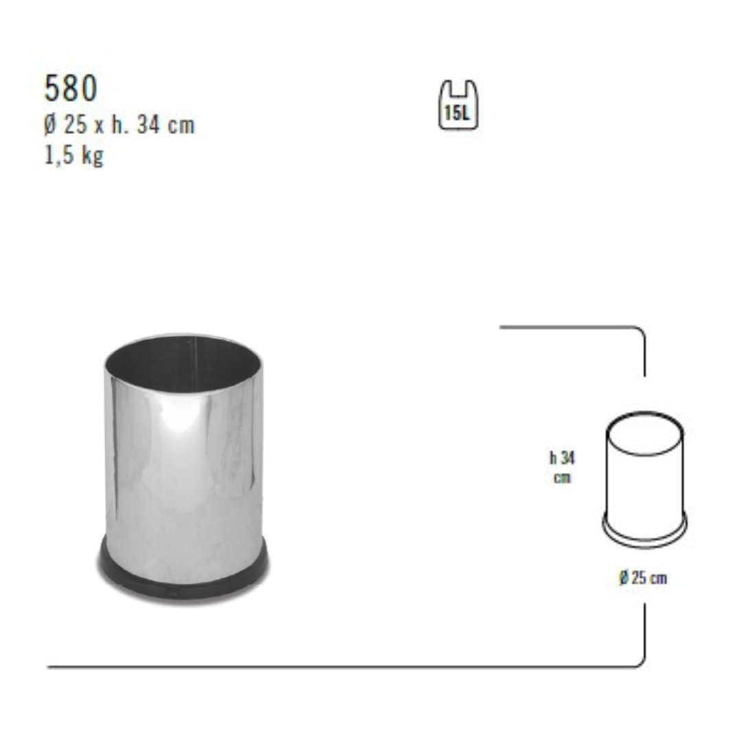Cestino Gettacarta Acciaio Lucido 15L liscio